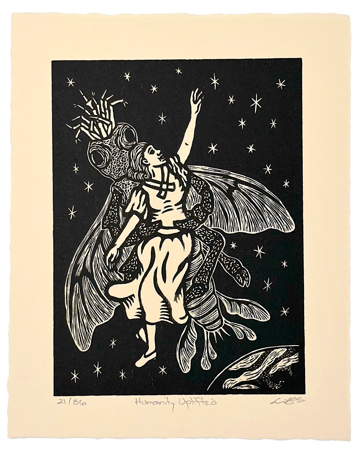 Humanity Uplifted woodcut print, limited edition