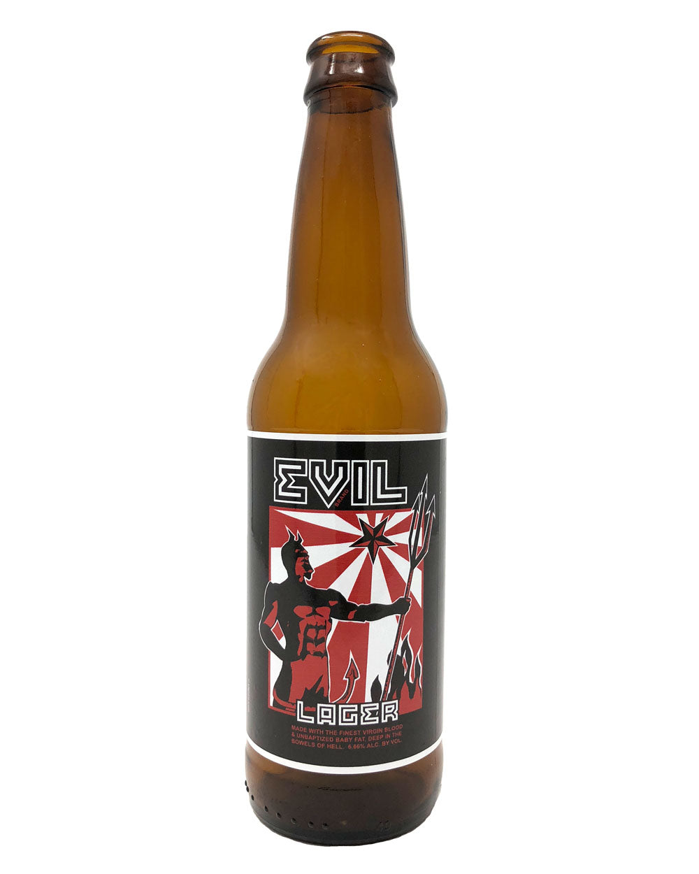 Evil Lager reusable vinyl cling beer bottle label