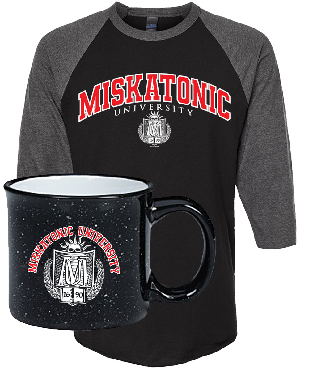 MIskatonic University raglan shirt and campfire Mug Gift Set
