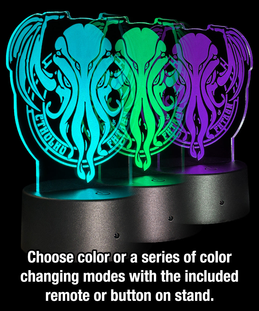 Cthulhu Fhtagn etched color changing LED light