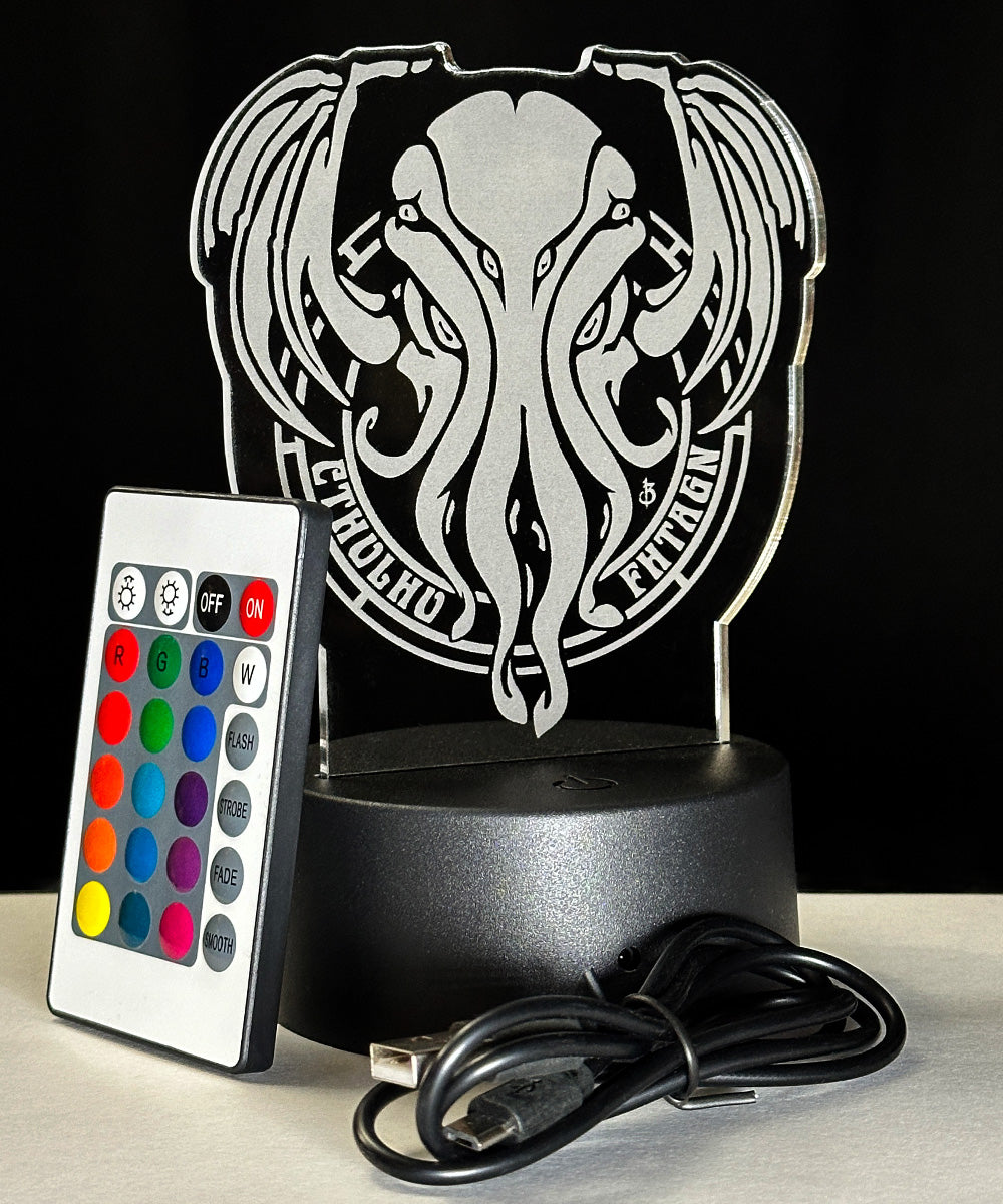 Cthulhu Fhtagn etched color changing LED light