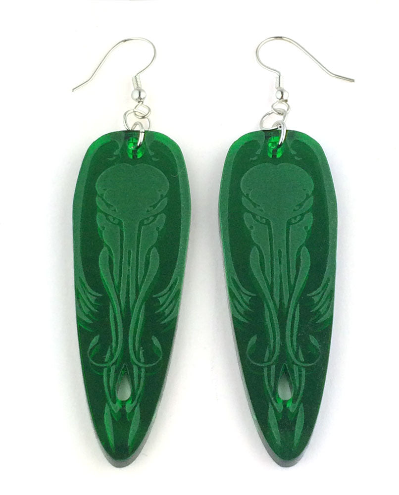 Cthulhu Earrings- green mirrored acrylic