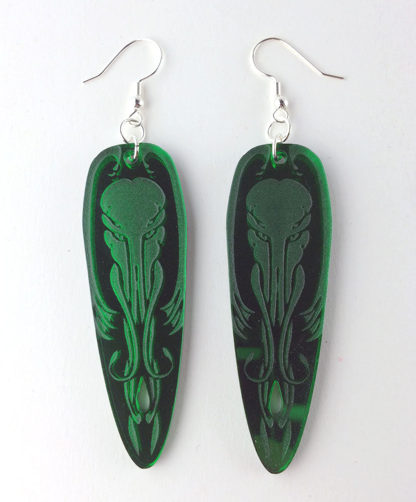 Cthulhu Earrings- green mirrored acrylic