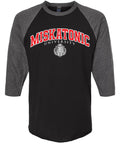Miskatonic University Seal 3/4 sleeve vintage style raglan tee (charcoal/black)